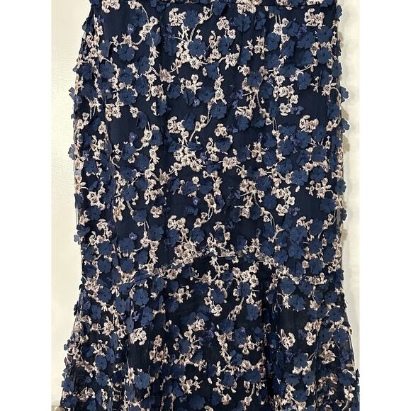 XSCAPE Off-The-Shoulder Embroidered 3D Floral Lace Midi Dress Navy Sz 12/14 NWT - Picture 6 of 16